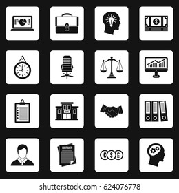 Banking icons set in white squares on black background simple style vector illustration