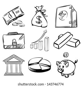 banking icons sketch collection  cartoon vector  illustration