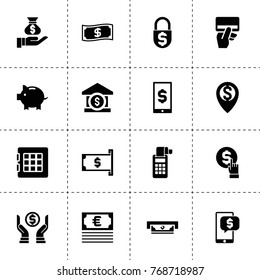 Banking icons. vector collection filled banking icons. includes symbols such as bank, money location, safe, credit card payment, piggy bank. use for web, mobile and ui design.
