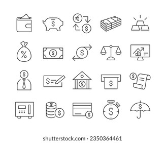 Iconos bancarios - Línea de vectores. Stroke editable.