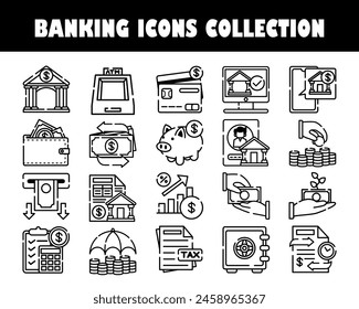 Banking icons vector outline illustration set