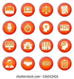 Banking icons vector set of red circles isolated on white background
