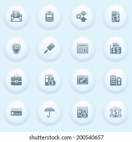 Banking icons with white buttons on blue background.