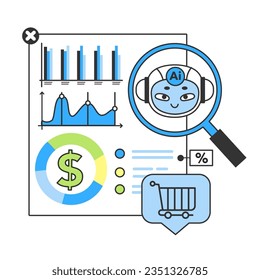 Banking industry automatization with artificial intelligence. Fintech development. Financial services neural network assistance. Digital economy, transaction and investment. Flat vector illustration