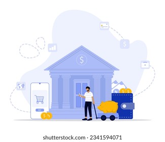 Banking industry concept illustration. Suitable for landing page, ui, web, app intro card, editorial, flyer, and banner.
