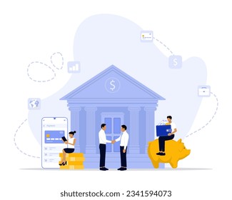 Banking industry concept illustration. Suitable for landing page, ui, web, app intro card, editorial, flyer, and banner.