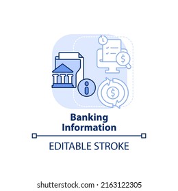 Información bancaria icono de concepto azul claro. Datos personales. Ilustración de línea delgada de idea abstracta de aplicación. Dibujo de contorno aislado. Trazo editable. Fuentes Arial, Myriad Pro-Bold utilizadas