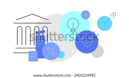 Banking, innovations and safety. Simple flat banner. Infographic slide. Vector file.