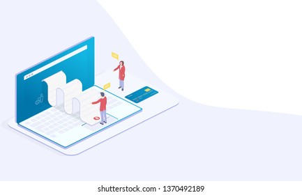 Banking investment concept. Money transfer concept. Vector graphic illustration. Money online mobile phone vector. Online banking infographic concept. Isometric people.