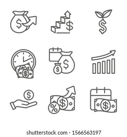Banking, Investments & Growth Icon Set with Dollar Symbols, etc
