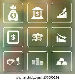 Banking labels on blurred background. Vector illustration.