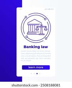 banking law and legislation vector banner design with line icon