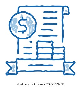 Banklizenz-Skizze-Symbol Vektorgrafik. Handgezeichnetes, blau doodle line Art Banking Lizenzzeichen. einzelne Symbolillustration