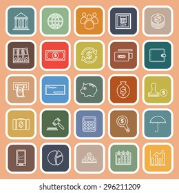 Banking line flat icons on orange background, stock vector