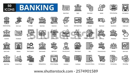 Banking line icon collection set. Includes invest, trust, calculate, rise, give, save, investment, money, payment