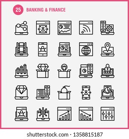 Banking Line Icon Pack For Designers And Developers. Icons Of Bank, Banking, Internet, Internet Banking, Laptop, Security, Lock, Vector