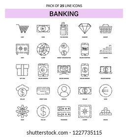 Banking Line Icon Set - 25 Dashed Outline Style