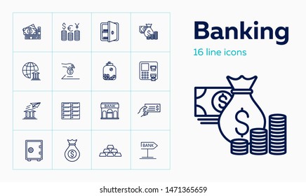 Banking line icon set. Cash, currency rate, savings. Finance concept. Can be used for topics like money, forex, deposit, investment
