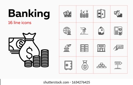 Banking line icon set. Cash, currency rate, savings. Finance concept. Can be used for topics like money, forex, deposit, investment