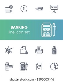 Banking line icon set. Credit card in motion, payment, chart. Business concept. Can be used for topics like finance, service, transaction