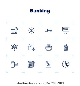 Banking line icon set. Credit card in motion, payment, chart. Business concept. Can be used for topics like finance, service, transaction