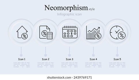 Banking line icon set. Mortgage, calendar, clock, interest, loan, credit card, shield, deposits, security. Neomorphism style. Vector line icon for Business
