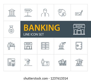 Banking line icon set. Safe, transaction, payment. Finance concept. Can be used for topics like investment, saving, money