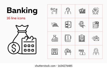 Banking line icon set. Safe, payment, cash. Finance concept. Can be used for topics like money, saving, transaction, loan