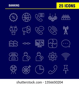 Banking Line Icon for Web, Print and Mobile UX/UI Kit. Such as: World, Online, Shopping, Phone, Telephone, Chat, Phone, Mail, Pictogram Pack. - Vector