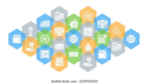 Banking line icons banner. Credit Card, Currency Exchange, Atm, Terminal Concept set icon. Flat Vector Illustration.
