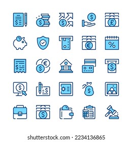 Banking line icons. Blue color. Vector line icons set