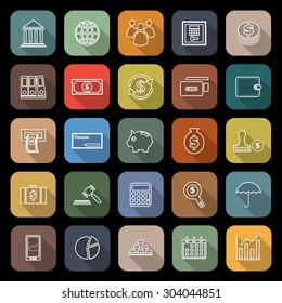 Banking line icons with long shadow, stock vector