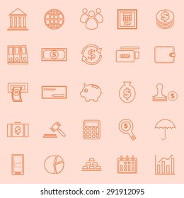 Banking line icons on orange background, stock vector