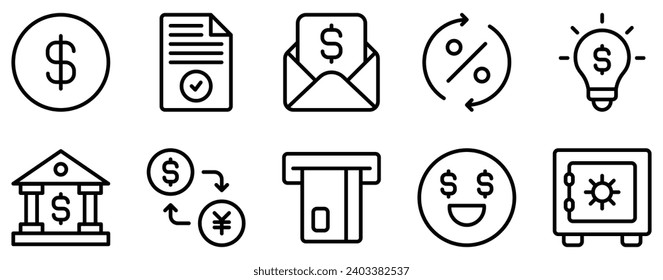 banking line style icon set collection