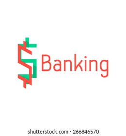 banking logotype with red and green abstract sign. concept of corporate credit, e-commerce, deposit, abundance, economy, usd mark, finance sector. flat style modern design eps10 vector illustration