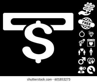 Banking Machine icon with bonus dating pictograms. Vector illustration style is flat iconic symbols on white background.
