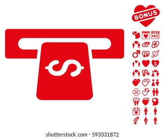 Banking Machine icon with bonus decorative pictures. Vector illustration style is flat iconic symbols on white background.