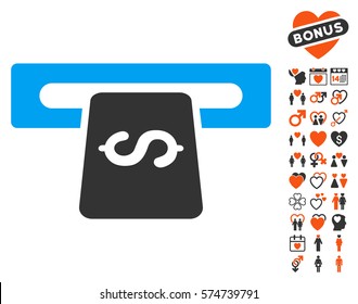 Banking Machine icon with bonus love pictures. Vector illustration style is flat iconic symbols for web design, app user interfaces.