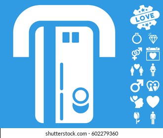 Banking Machine icon with bonus love clip art. Vector illustration style is flat iconic symbols on white background.
