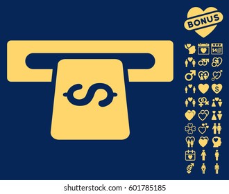 Banking Machine icon with bonus romantic icon set. Vector illustration style is flat iconic symbols on white background.