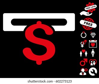 Banking Machine icon with bonus romantic icon set. Vector illustration style is flat iconic symbols on white background.