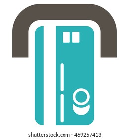 Banking Machine icon. Vector style is bicolor flat iconic symbol with rounded angles, grey and cyan colors, white background.