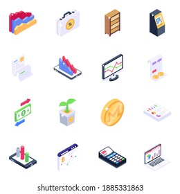 
Paquete de iconos isométricos de la máquina bancaria 