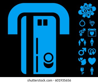 Banking Machine pictograph with bonus decorative graphic icons. Vector illustration style is flat iconic symbols on white background.