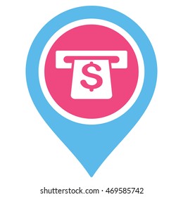 Banking Machine Pointer icon. Vector style is bicolor flat iconic symbol with rounded angles, pink and blue colors, white background.