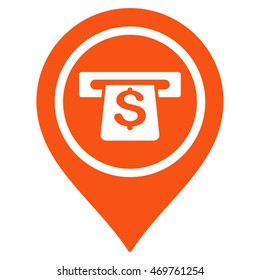 Banking Machine Pointer icon. Vector style is flat iconic symbol with rounded angles, orange color, white background.