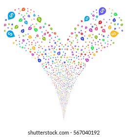Banking Map Marker fireworks stream. Vector illustration style is flat bright multicolored iconic symbols on a white background. Object double fountain made from random icons.