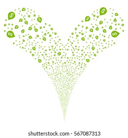 Banking Map Marker fireworks stream. Vector illustration style is flat eco green iconic symbols on a white background. Object double fountain made from random pictographs.