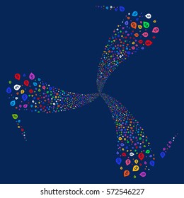 Banking Map Marker fireworks swirl rotation. Vector illustration style is flat bright multicolored iconic symbols on a blue background. Object twirl organized from random pictograms.