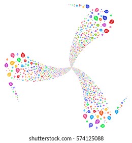 Banking Map Marker fireworks swirl rotation. Vector illustration style is flat bright multicolored iconic symbols on a white background. Object spiral done from random icons.